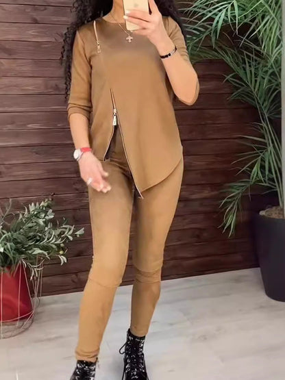 Damen Velours Loungewear Set Reißverschluss Norvielle