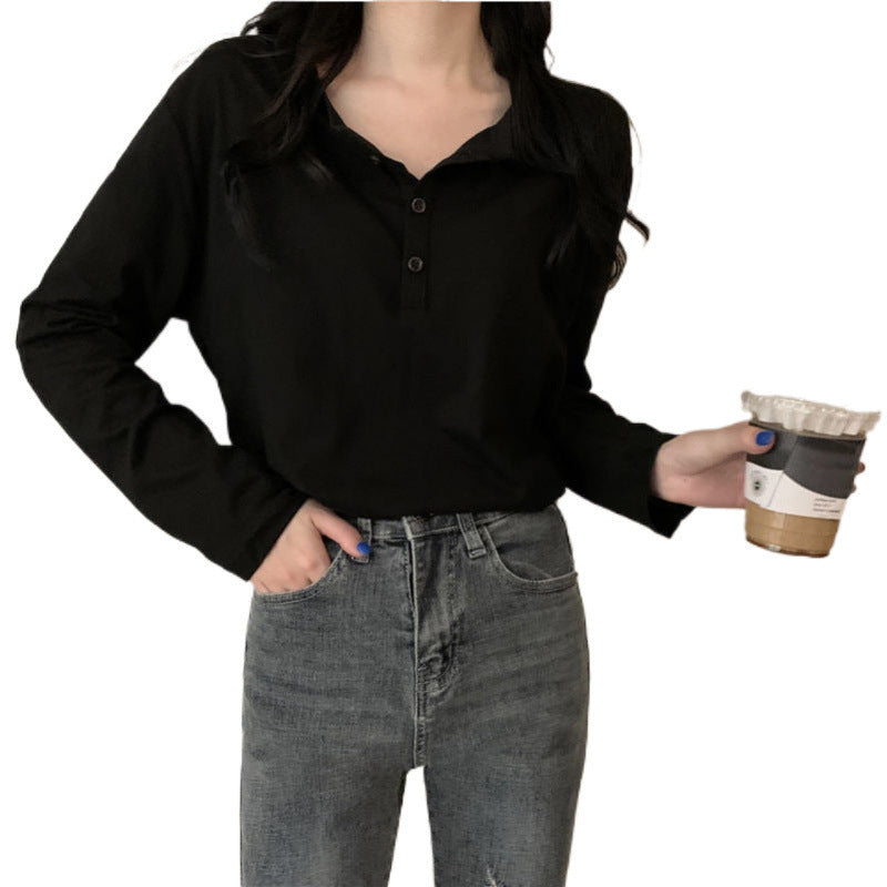 Damen Langarm Henley-Shirt Baumwolle Moderner Kragen