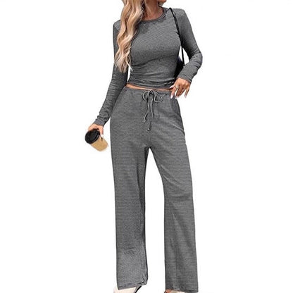 Damen Longsleeve Freizeit-Set Weites Norvielle Oberteil und Hose