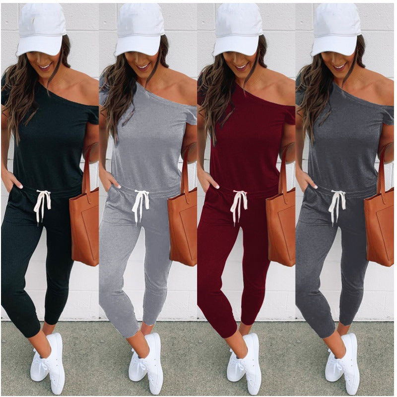 Damen Jumpsuit Asymmetrischer Ausschnitt Hohe Taillenbetonung - Norvielle