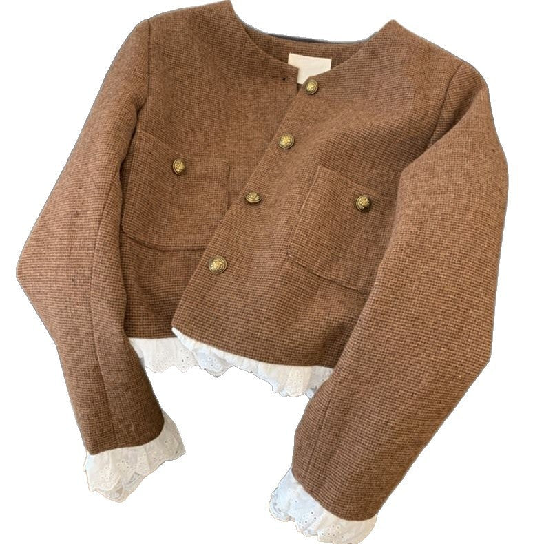 Damen Kurzjacke Spitzenakzent