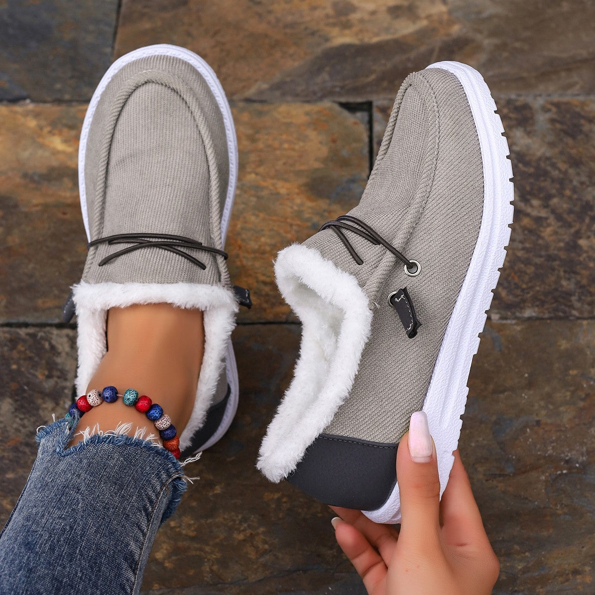 Damen Slip-On Clogs Kuscheliges Innenfutter Flexibler Sohle Bequem