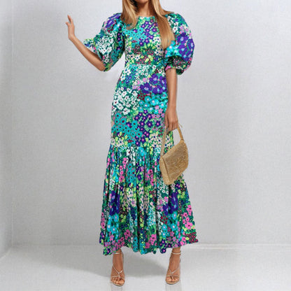 Damen Maxikleid mit Puffärmeln und Blumenmustern