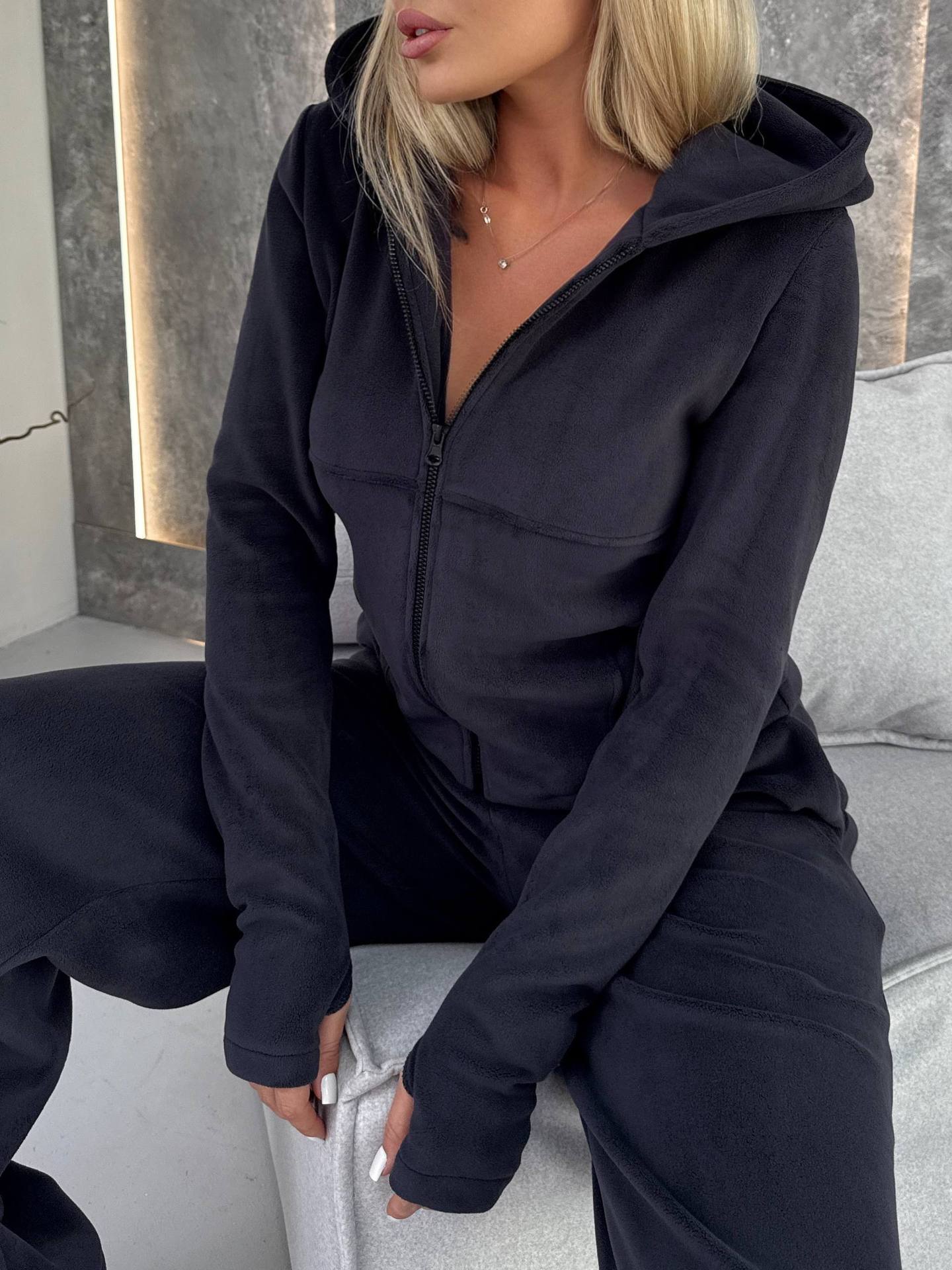 Damen Fleece-Overall Hochkragen Praktische Taschen