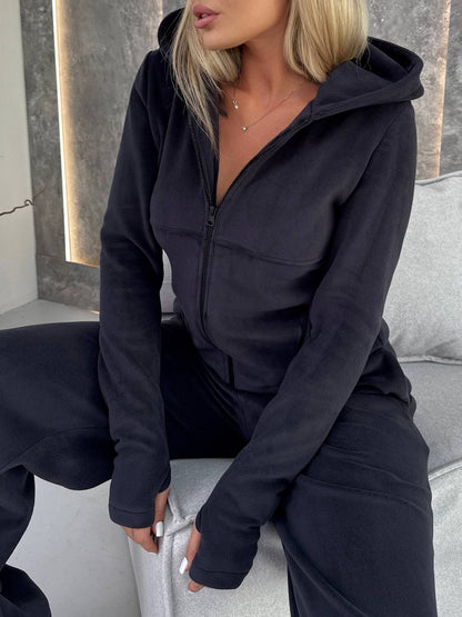Damen Fleece-Overall Hochkragen Praktische Taschen