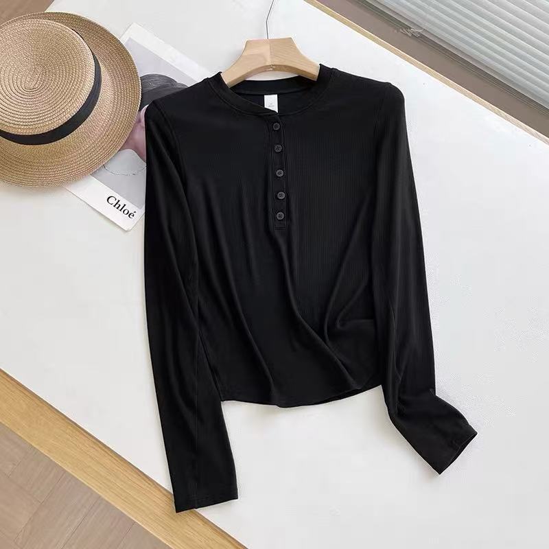 Damen Langarmshirt Baumwollmix Weich Knöpfe