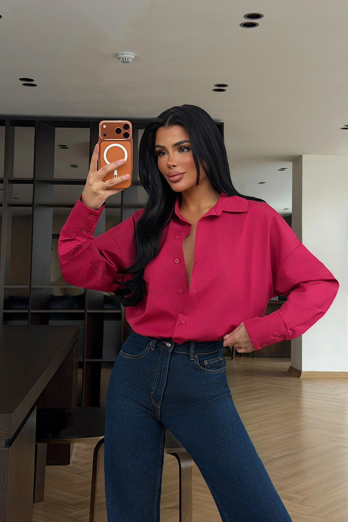 Damen Bluse Knopfleiste Elegantes Design