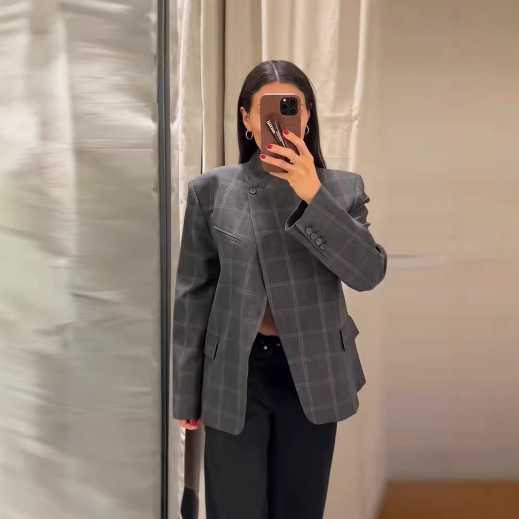 Damen Blazerjacke Moderner Schnitt Karo Norvielle - Norvielle
