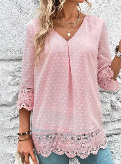 Damen Bluse Spitze Puffärmel Norvielle