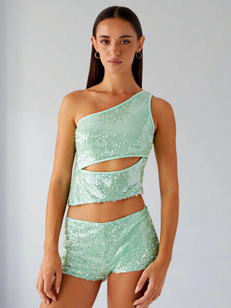 Damen Glitzernder und Shorts Set