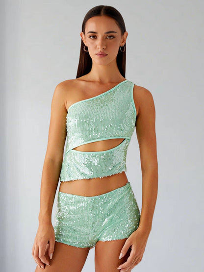 Damen Glitzernder und Shorts Set
