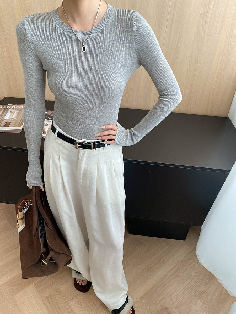 Damen Langarmshirt Rippstruktur Figurbetont