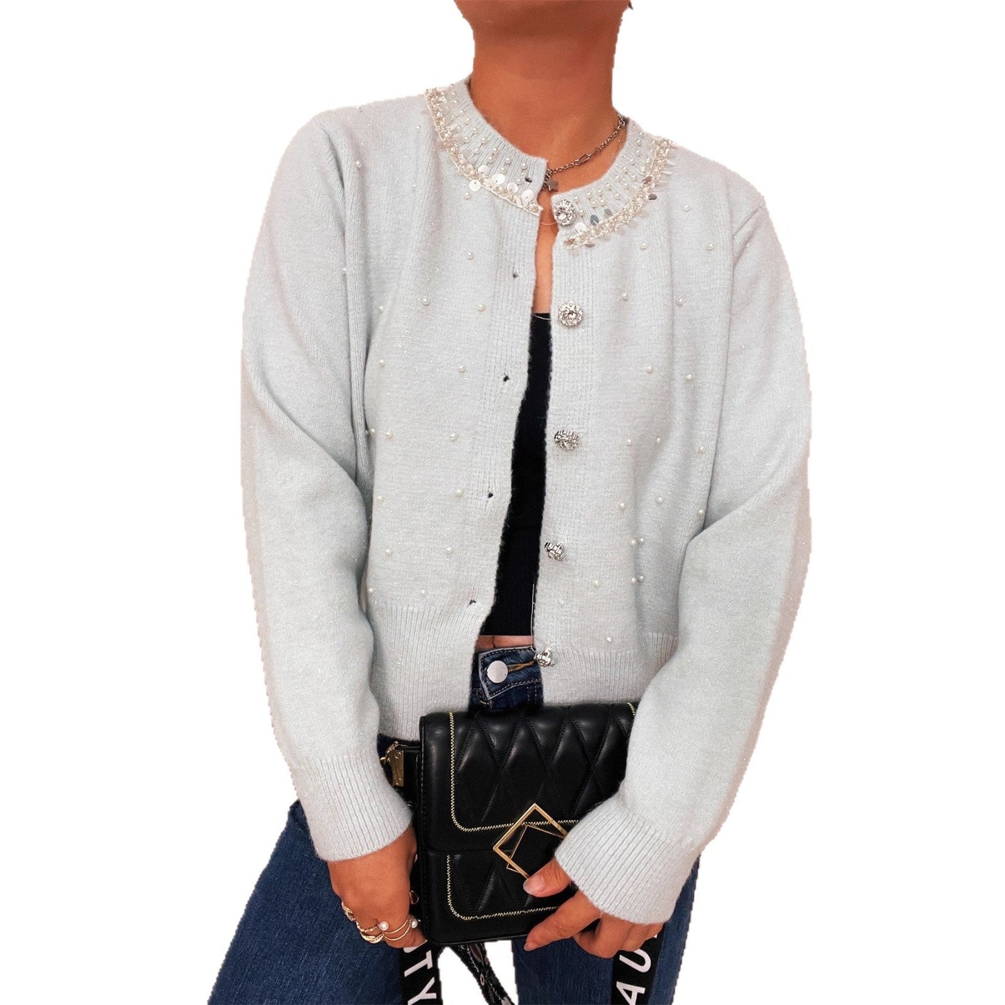 Damen Strickjacke Perlenbesatz Norvielle