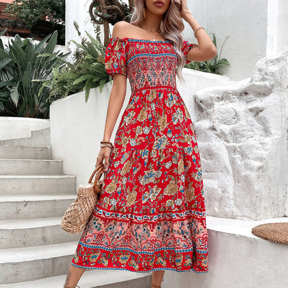 Damen Maxikleid Off-Shoulder mit floralen Mustern und elastischem - Norvielle