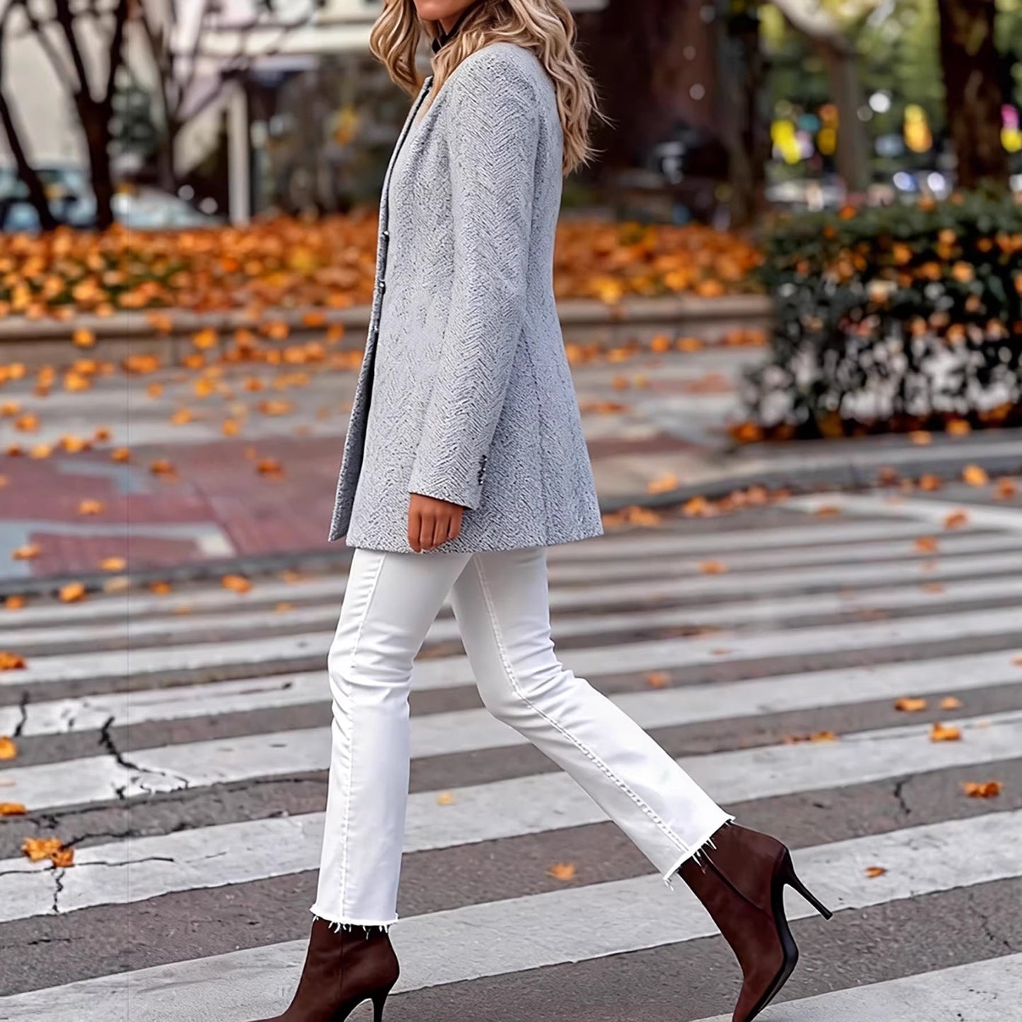 Damen Langblazer Struktur-Stoff Eleganter Schnitt