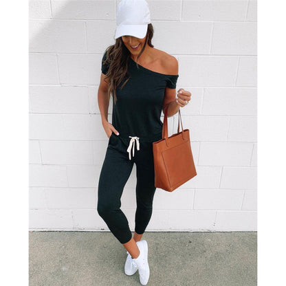 Damen Jumpsuit Asymmetrischer Ausschnitt Hohe Taillenbetonung