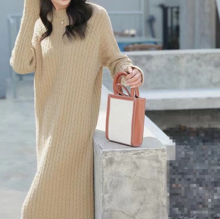 Damen Strickkleid Lässig Strukturiertes Muster Beige