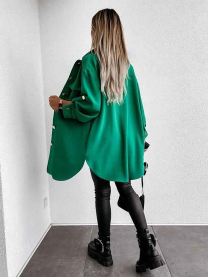 Damen Übergangsjacke Reverskragen Knopfleiste Longshirt-Stil