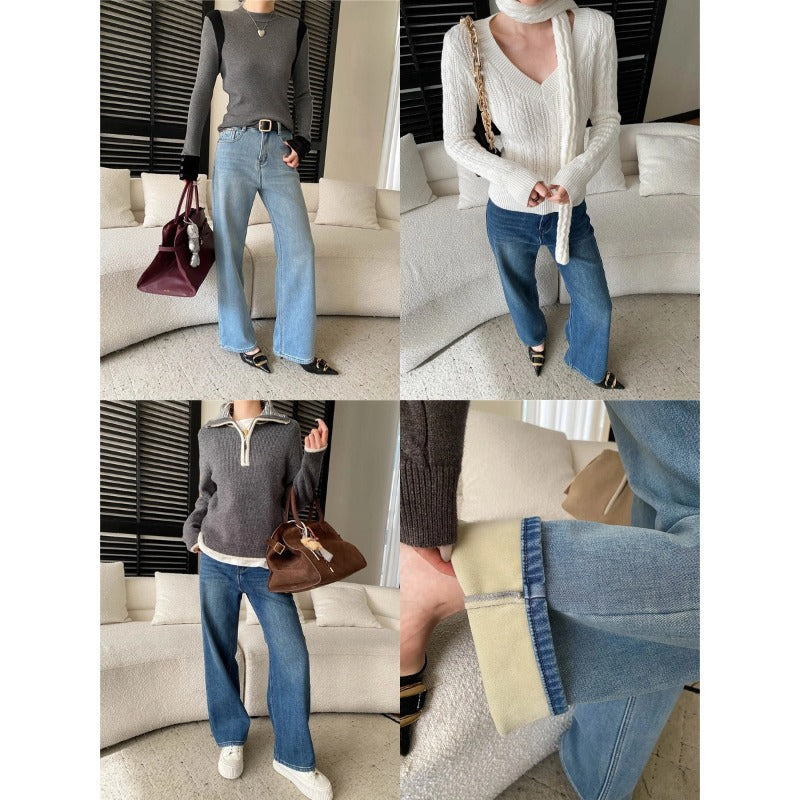 Damen Pullover V-Ausschnitt Feinrippstruktur Beige