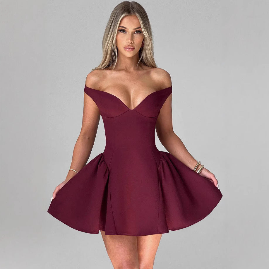 Damen Cocktailkleid Schulterfrei Voluminöser Rock Norvielle