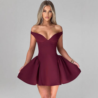 Damen Cocktailkleid Schulterfrei Voluminöser Rock Norvielle