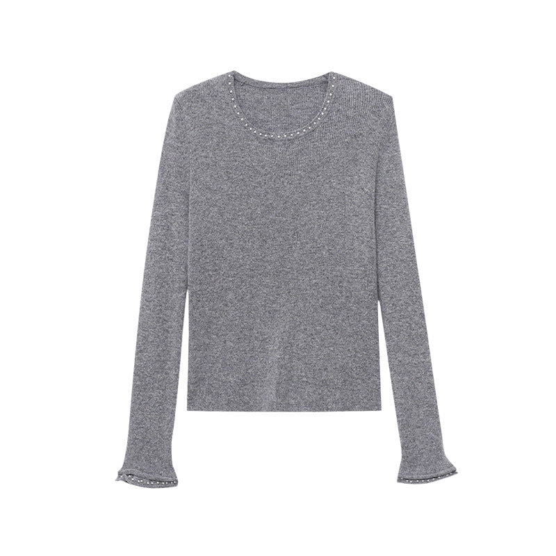 Damen Strickpullover Elegantes Design Dekorative Details Beige