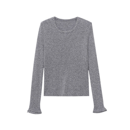 Damen Strickpullover Elegantes Design Dekorative Details Beige