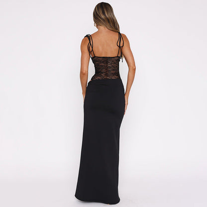 Damen Maxikleid Lang Oberteil mit Einsatz