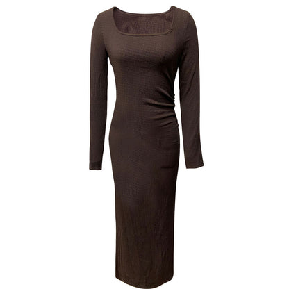 Damen Maxikleid Quadratischer Ausschnitt Lange Ärmel Norvielle