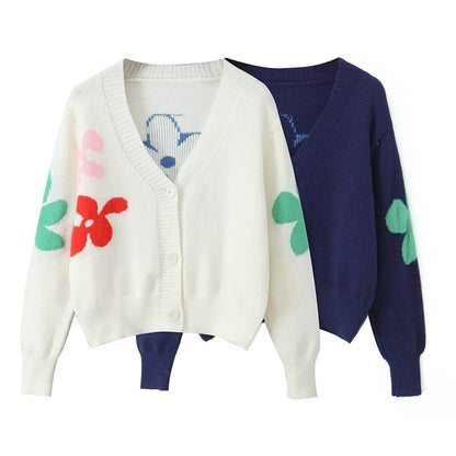 Damen Strickcardigan Bunt Blumenmuster
