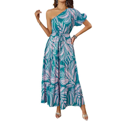 Damen Maxikleid Asymmetrisch Floralmuster Sommer
