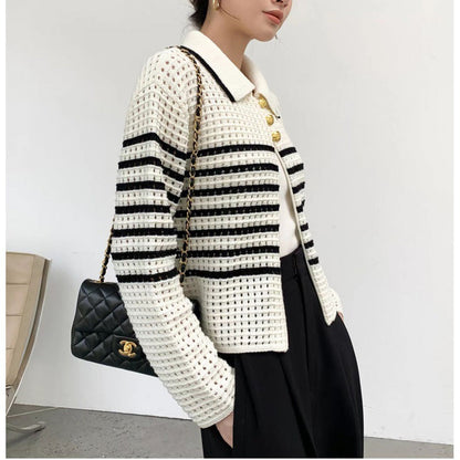 Damen Strickcardigan Maritimes Streifenmuster Beige