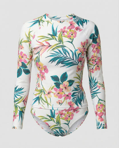 Damen Rashguard Bikini Langarm Florales Design