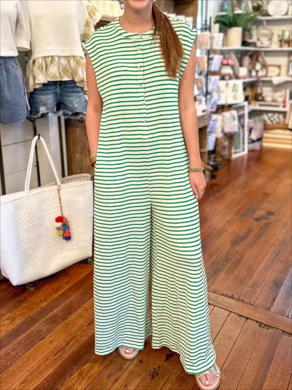 Damen Jumpsuit Streifenmuster Baumwolle Bequem