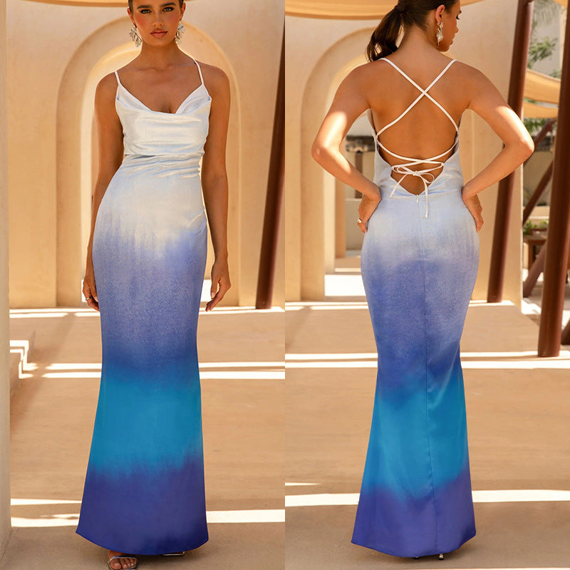 Damen Maxikleid Fließend V-Ausschnitt Norvielle