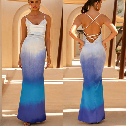 Damen Maxikleid Fließend V-Ausschnitt Norvielle