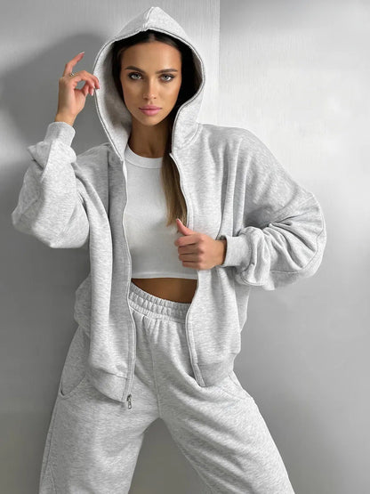 Damen Oversized Kapuzenjacke Sweatpants Set Bequem