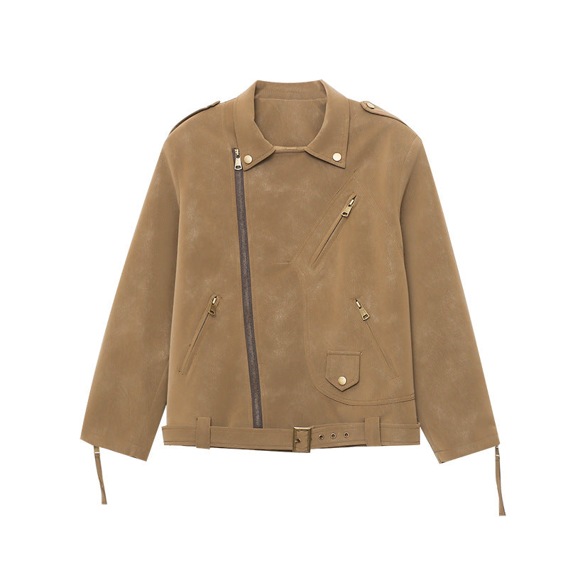 Damen Bikerjacke Kunstleder Asymmetrischer Reißverschluss