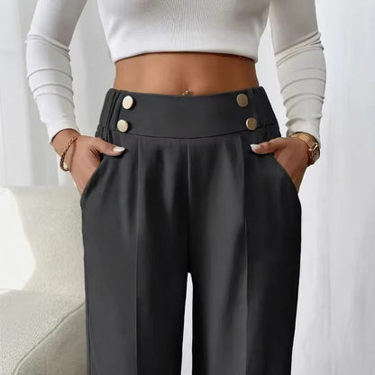 Damen Hochbundhose Weites Bein Mit Knöpfen