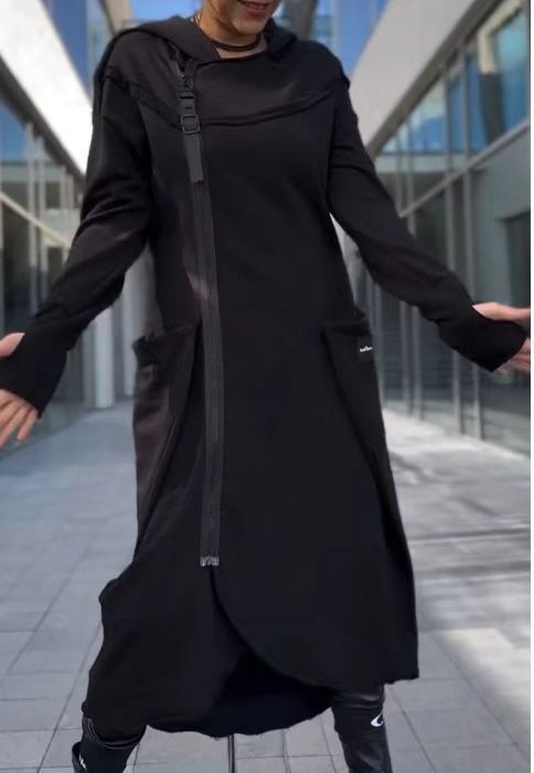 Damen Kapuzenmantel Asymmetrisch Mit Taschen Norvielle