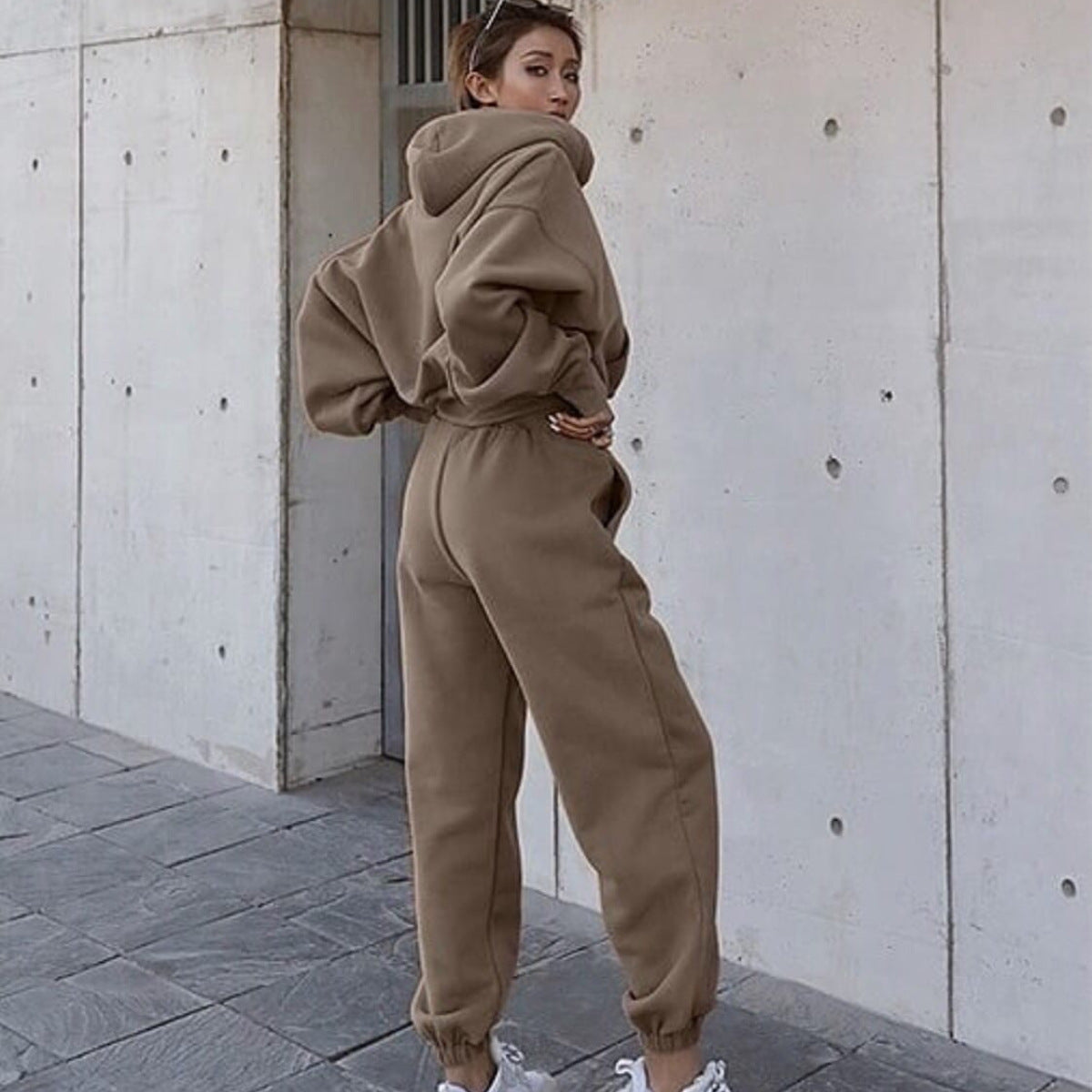 Damen Fleece-Jumpsuit Oversized Kapuze Elastischer Bund