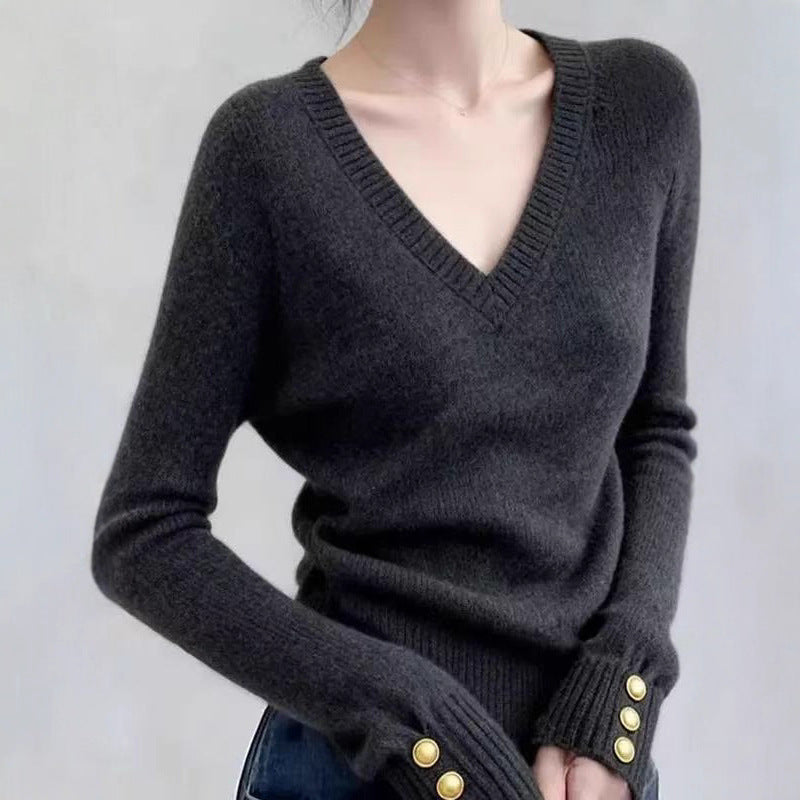 Damen Pullover V-Ausschnitt Fein Norvielle Elegantes Design