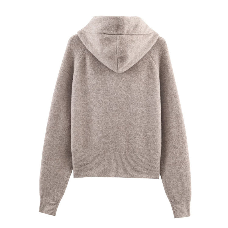 Damen Strickpullover Mit Kapuze Dekoratives Bindeband Norvielle