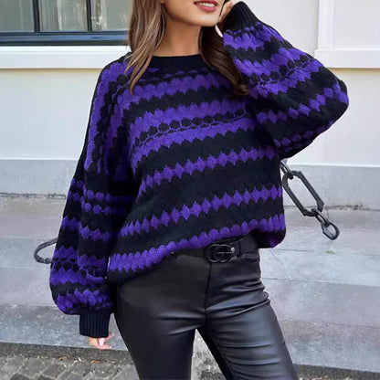 Damen Grobstrickpullover Modernes Muster Locker Ärmel Norvielle