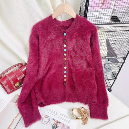 Damen Strickjacke Flauschig Bunt Norvielle