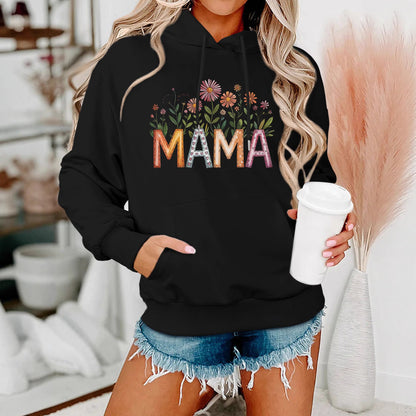 Damen Kapuzenpullover Floralmuster Mit Schriftzug - Norvielle