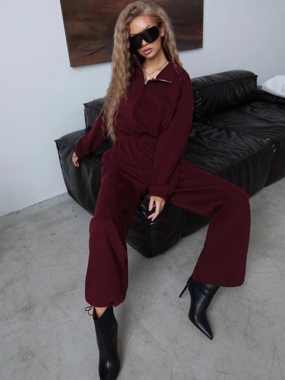 Damen Sportliches Loungewear-Set mit Stehkragen und weiten Hosen