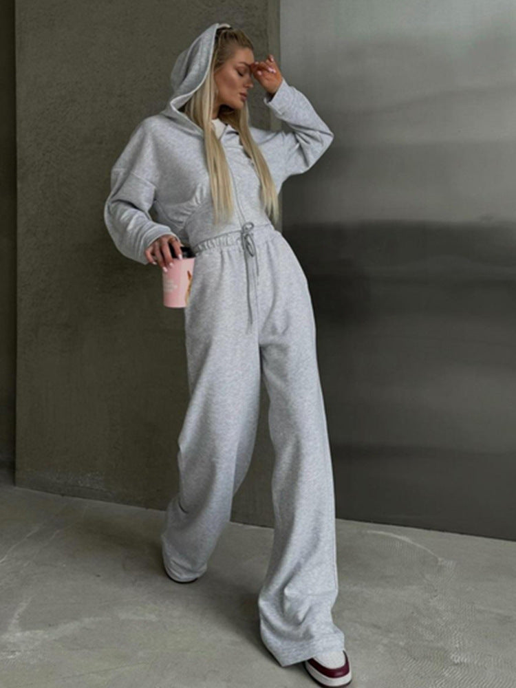 Damen Oversized Loungewear Set Weites Reißverschluss Oberteil