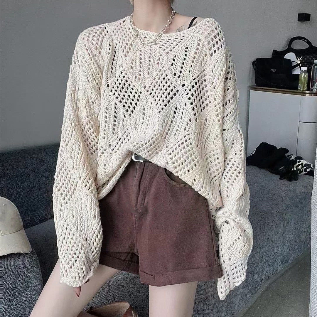 Damen Strickpullover Netzdesign Luftiger Norvielle