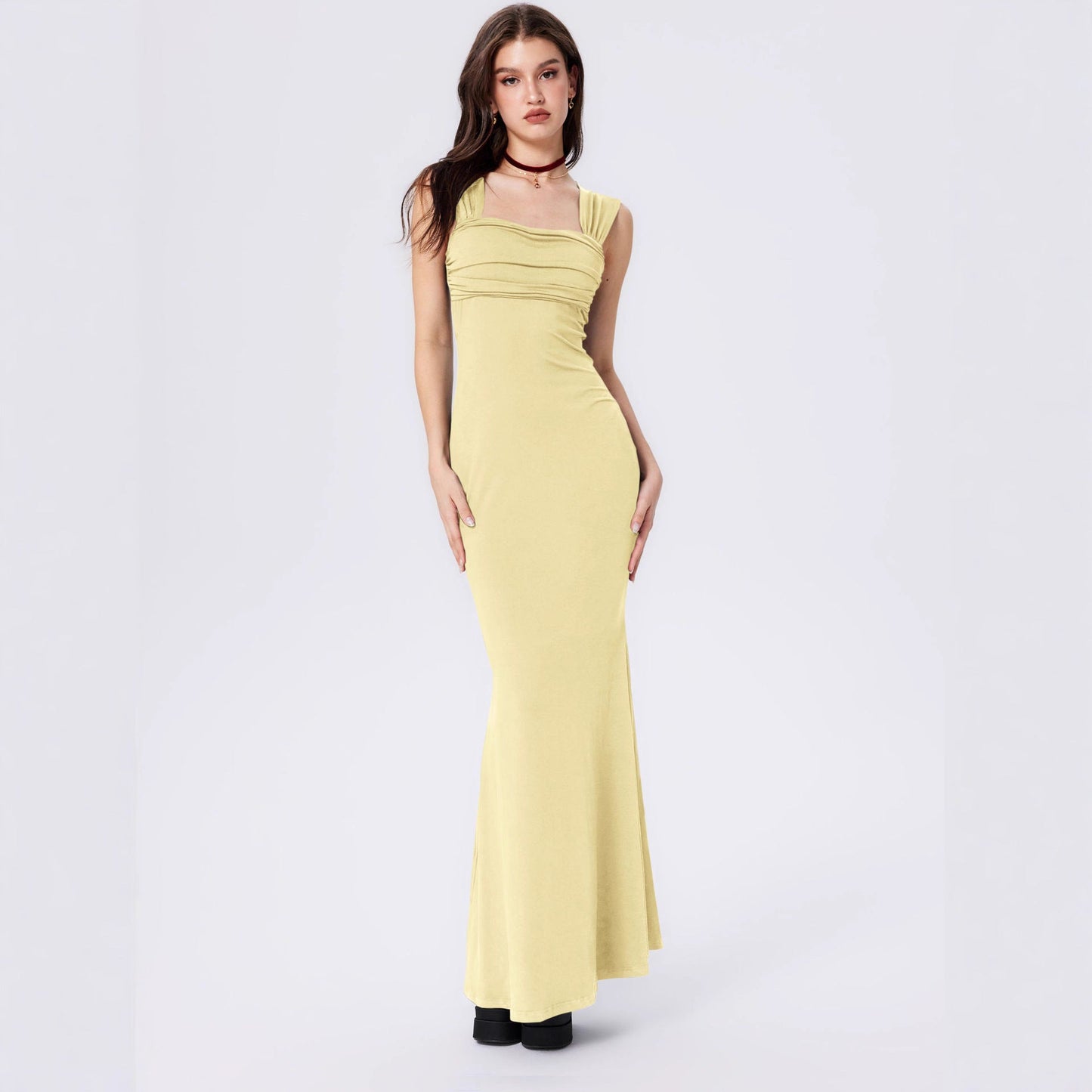 Damen Maxikleid Figurbetont Gerafftes Oberteil Norvielle